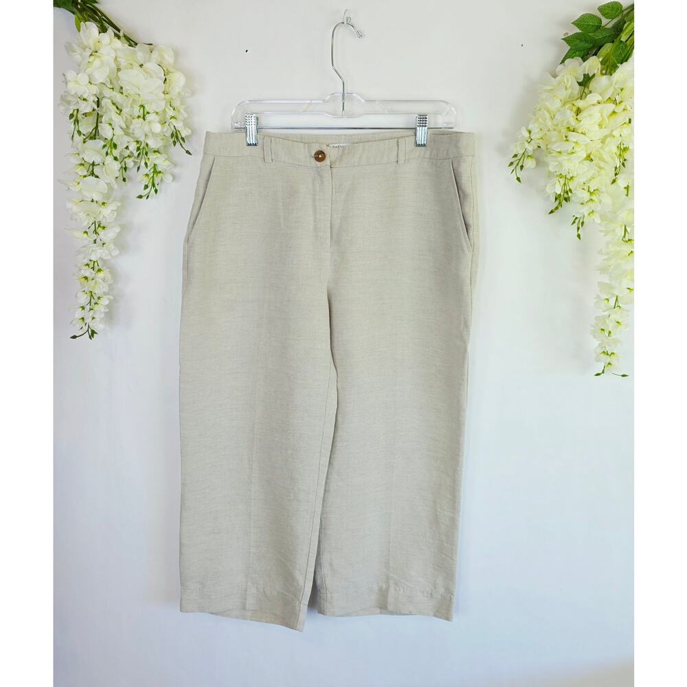Van Heusen Studio Linen Blend Cropped Pants Capri 12 Beige Wide Leg Coastal Chic - Picture 2 of 15